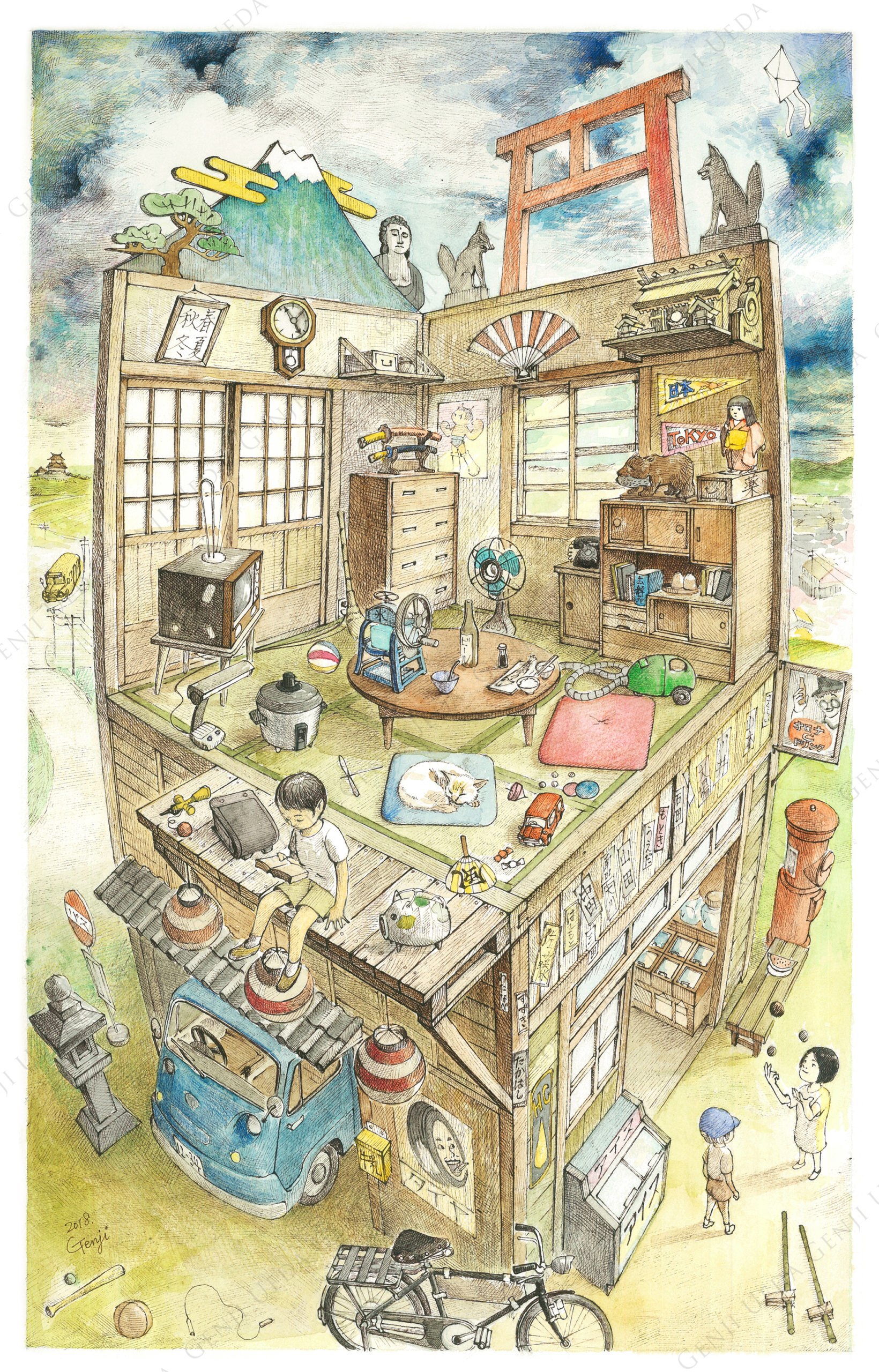 The Room 9 素材 紙 ボールペン 水彩 色鉛筆 250 400mm 画家 植田言志 公式サイト つくば市絵画教室 The Room 9 素材 紙 ボールペン 水彩 色鉛筆 250 400mm 画家 植田言志 公式サイト つくば市絵画教室